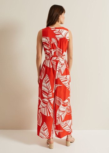 Phase Eight Suzie Leaf Print Dress Red Canada | IGRSHP-275